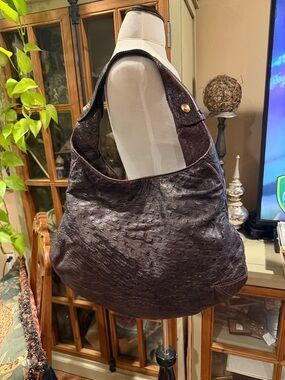 Nuti Ostrich Dark Brown Hobo Shoulder Bag